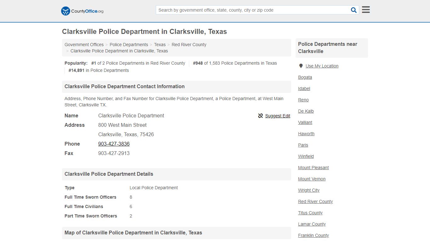 Clarksville Police Department in Clarksville, Texas - County Office